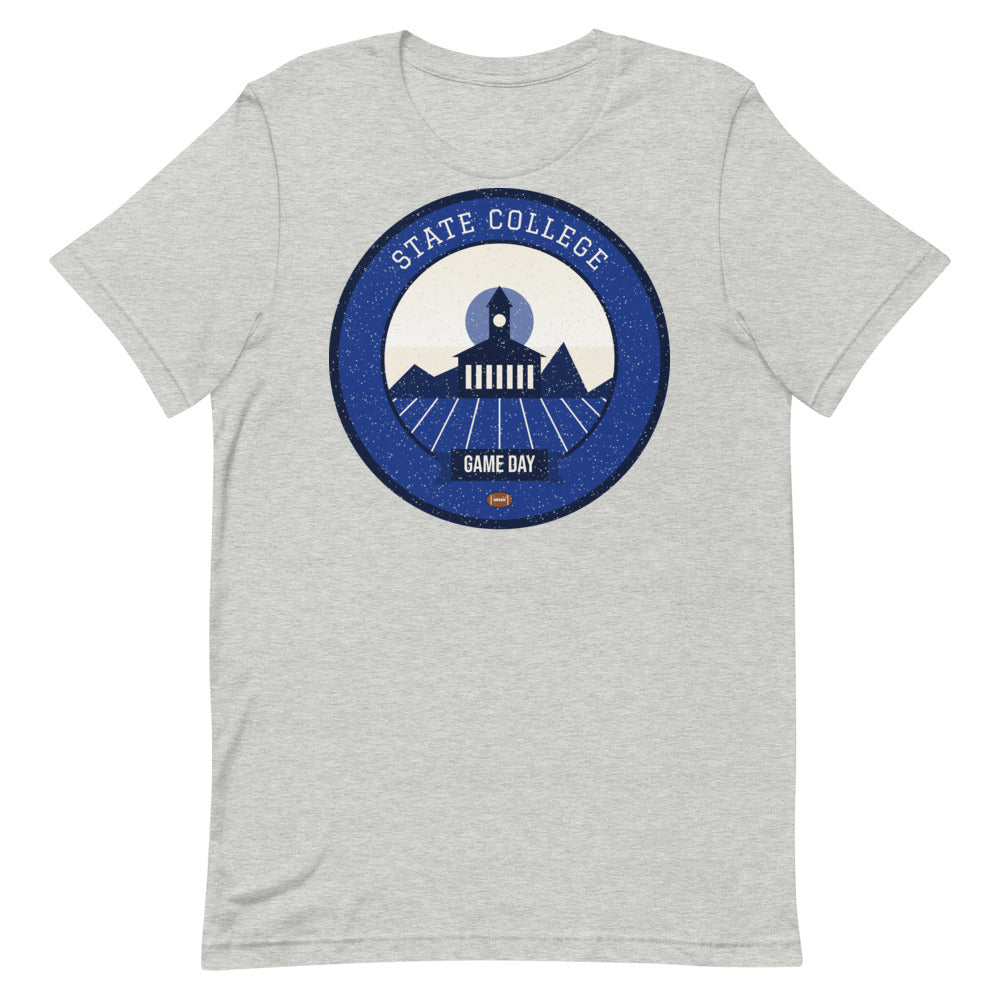 Deep Blue & White Ridge Game Day Tee in athletic heather, front