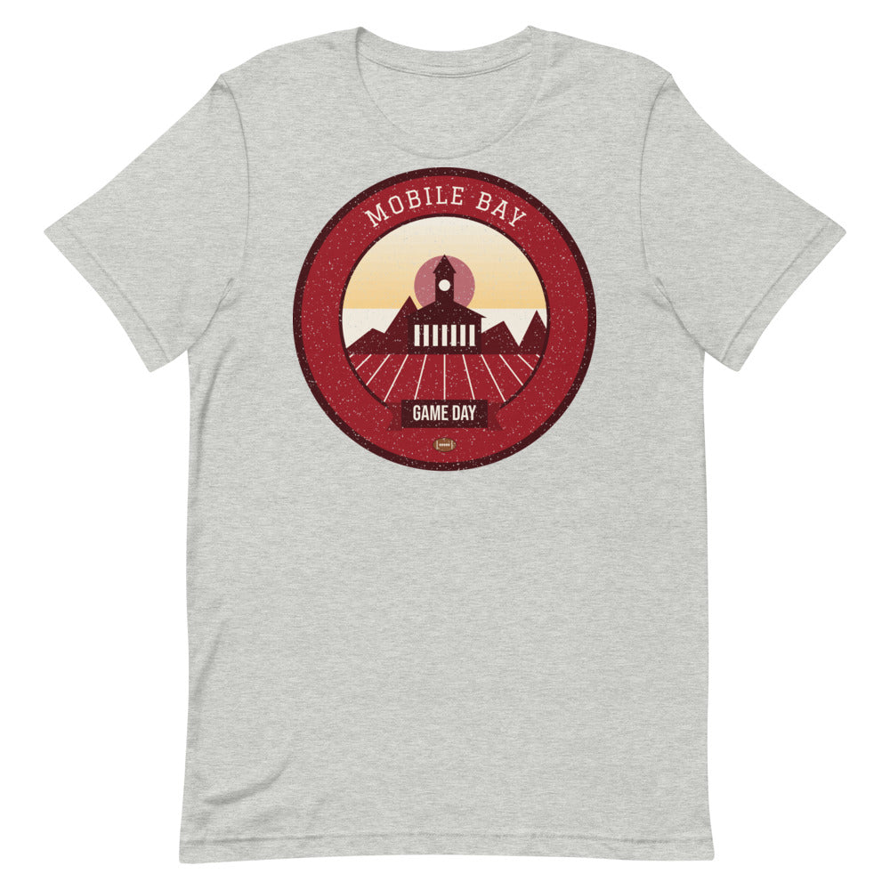 Deep Red Bay Azalea Game Day Tee in athletic heather, front