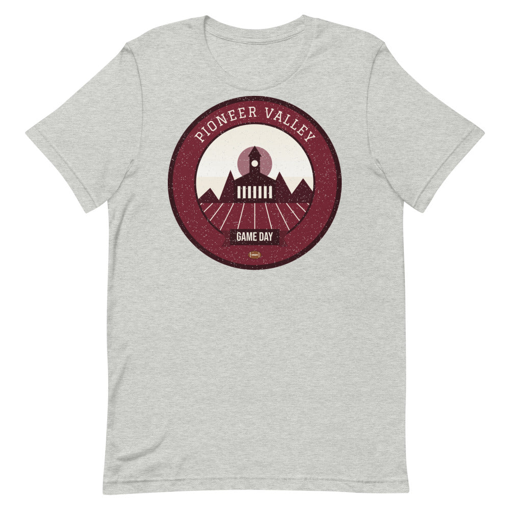 Maroon Pioneer Valley Game Day Tee in athletic heather, front