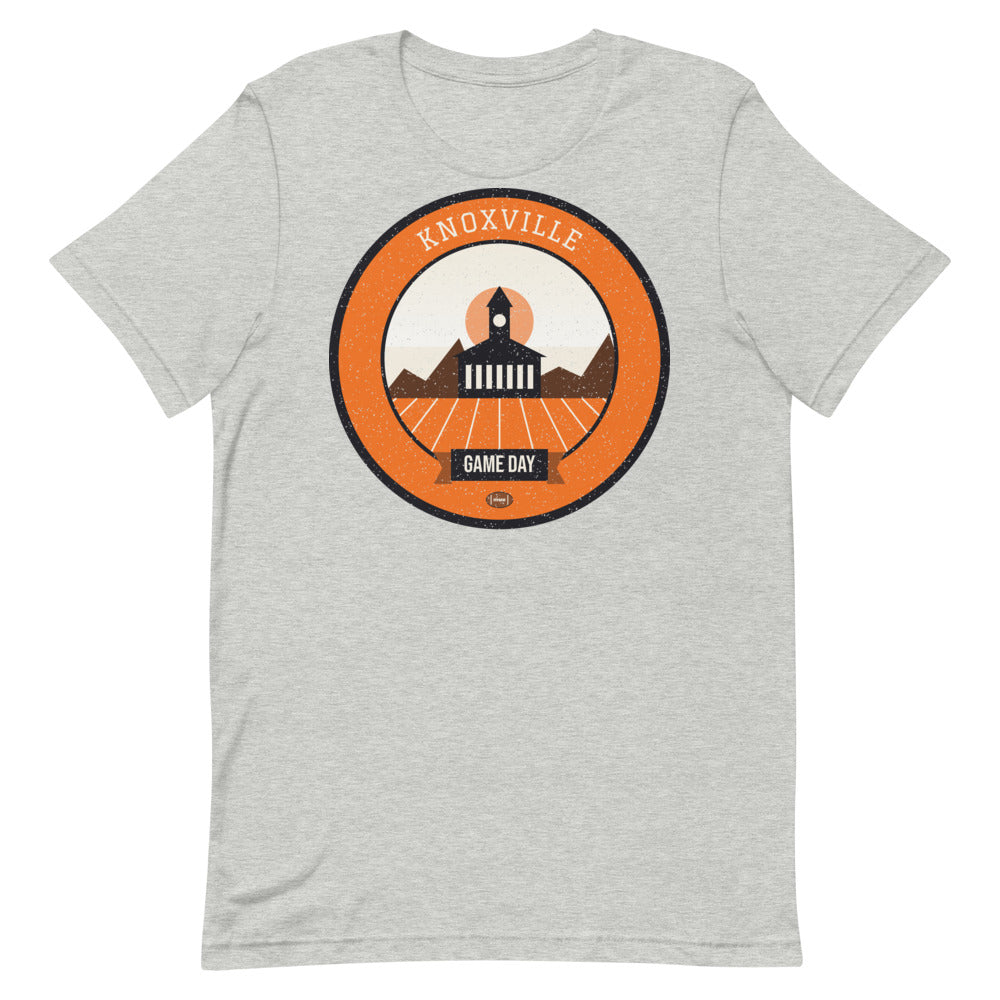 Orange & White Checkerboard Game Day Tee in athletic heather, front