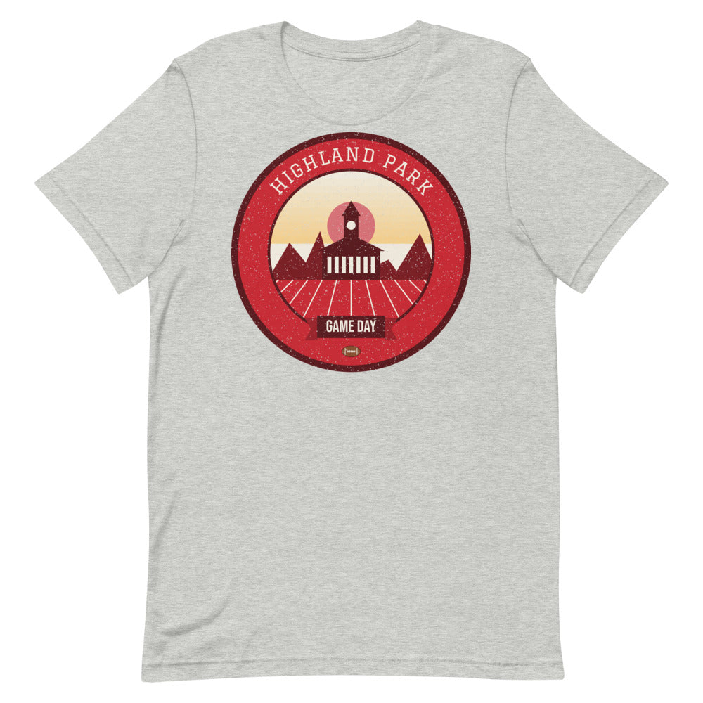 Red & Blue Highland Brick Game Day Tee in athletic heather, front