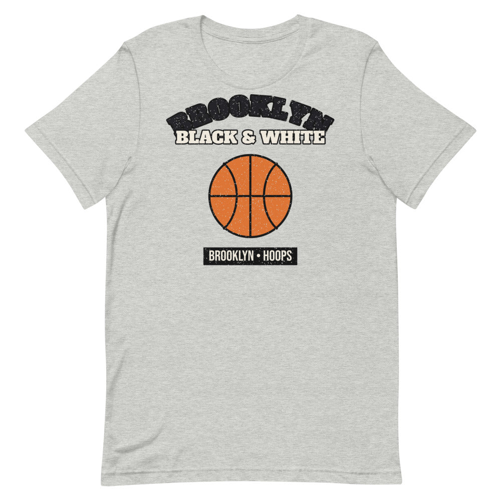 Brooklyn Black & White Hoops Tee in athletic heather, front