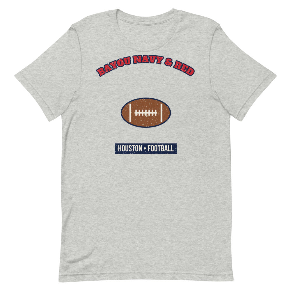 Bayou Navy & Red Football Tee in athletic heather, front