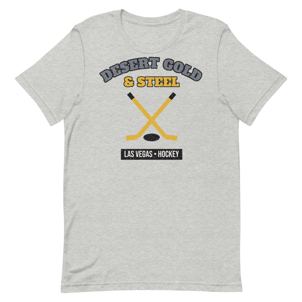 Desert Gold & Steel Hockey Tee in athletic heather, front