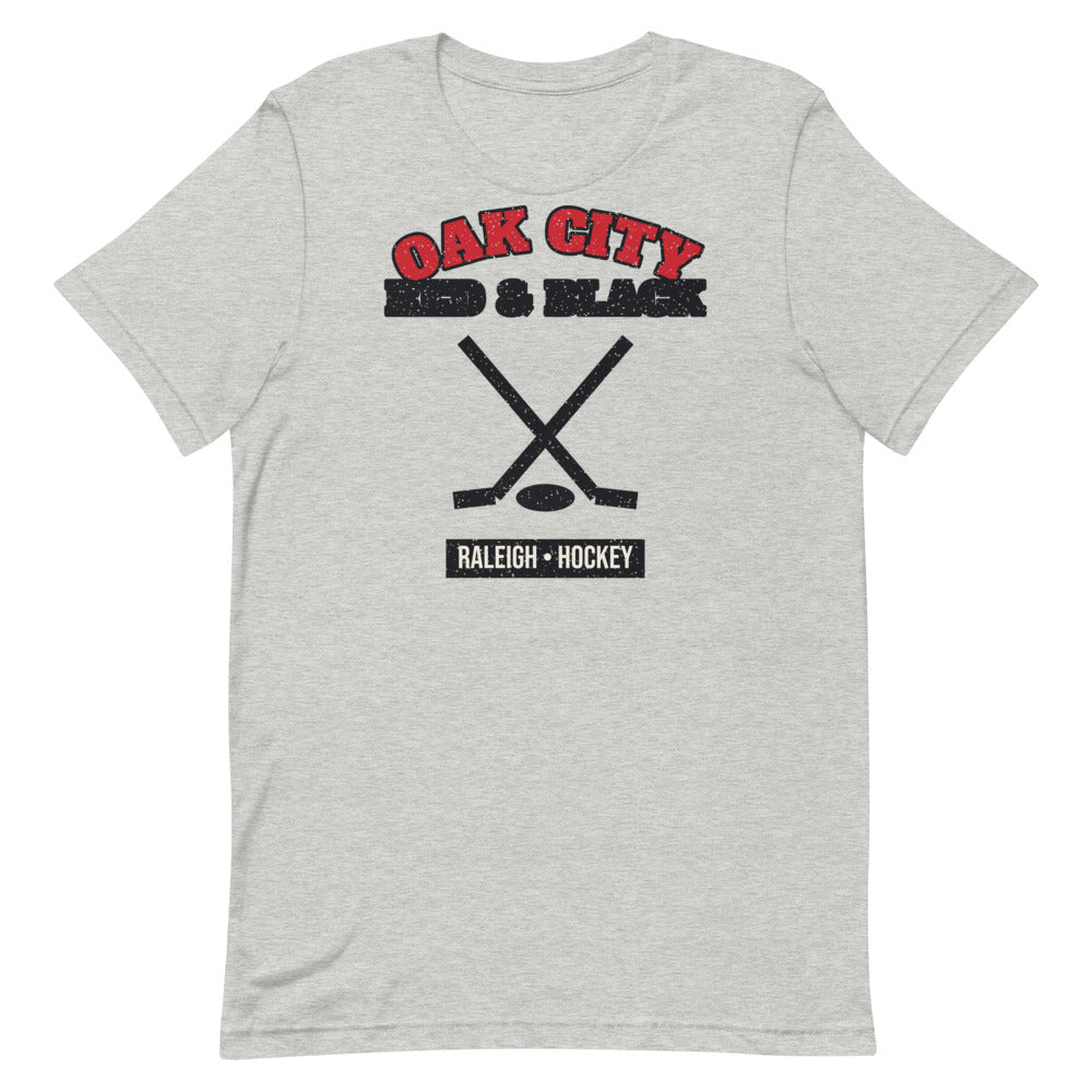 Oak City Red & Black Hockey Tee in athletic heather, front