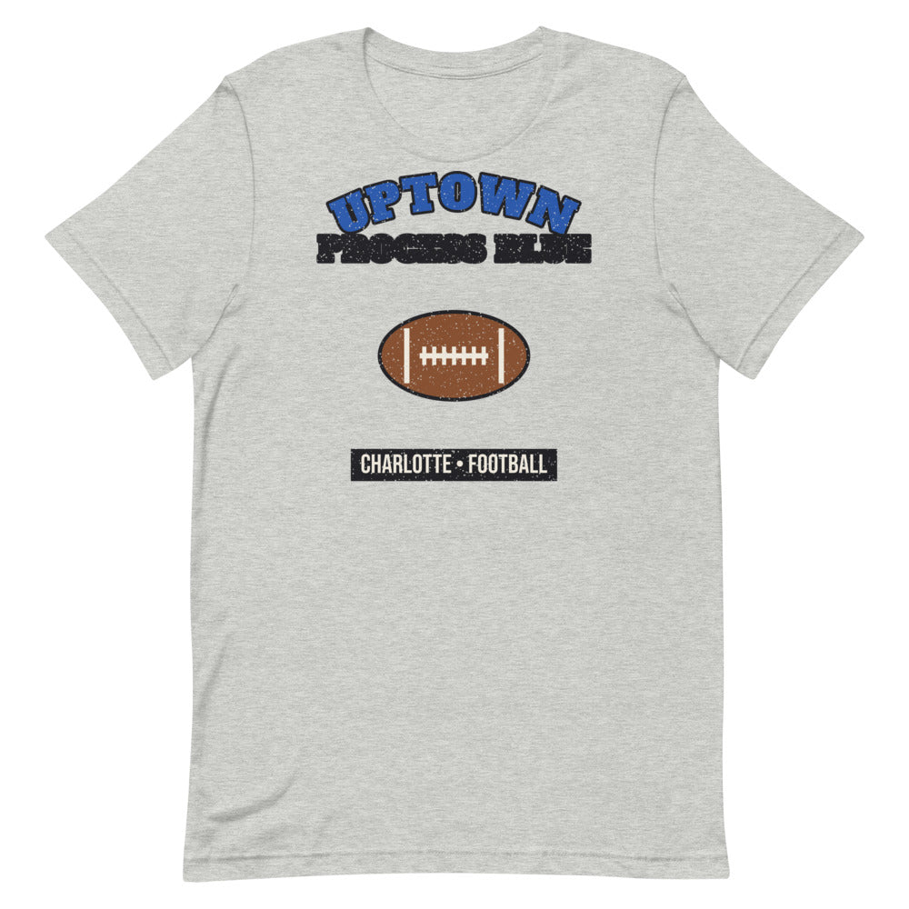 Uptown Process Blue Football Tee in athletic heather, front