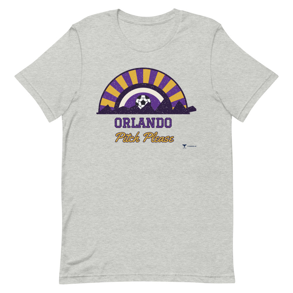 Orlando Pitch Please Unisex Tee in athletic heather, design printed on the front, front view