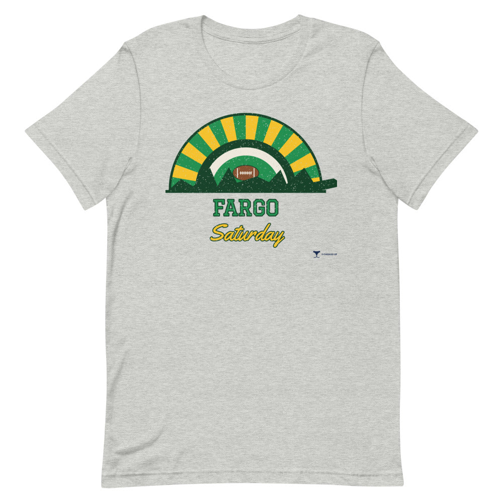 Fargo Saturday Unisex Tee in athletic heather, design printed on the front, front view