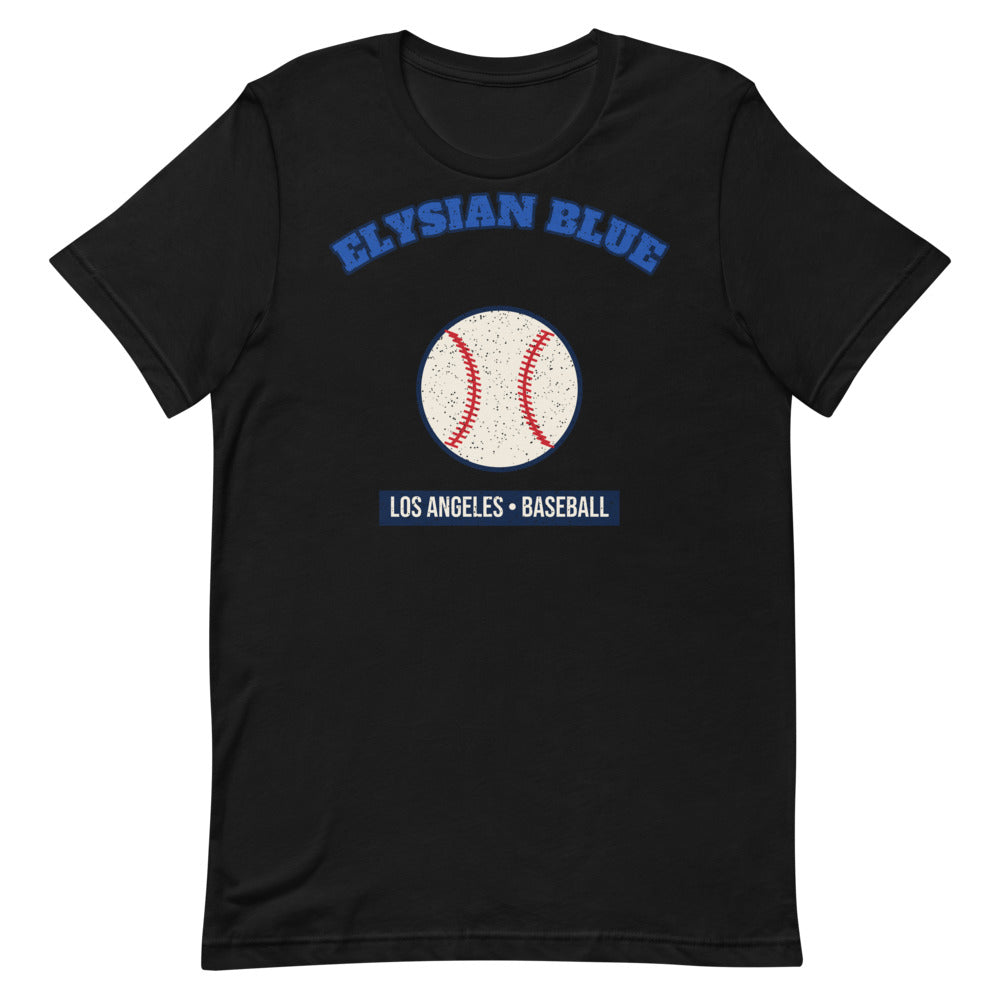 Elysian Blue Baseball Tee in black, front