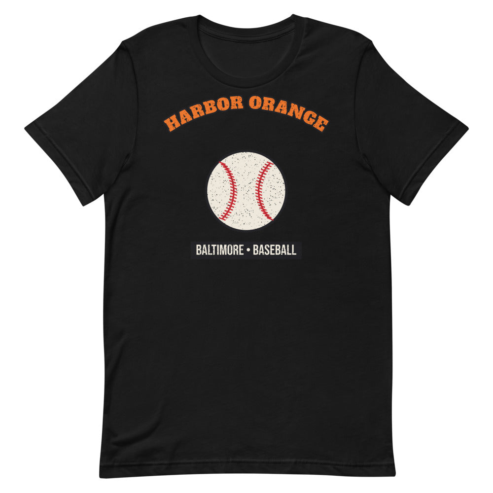 Harbor Orange Baseball Tee in black, front