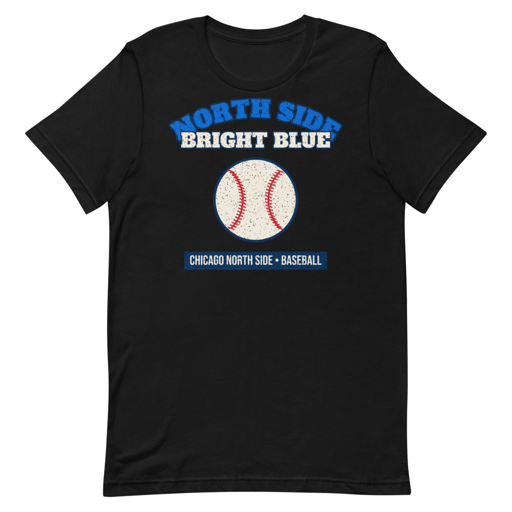 North Side Bright Blue Baseball Tee in black, front
