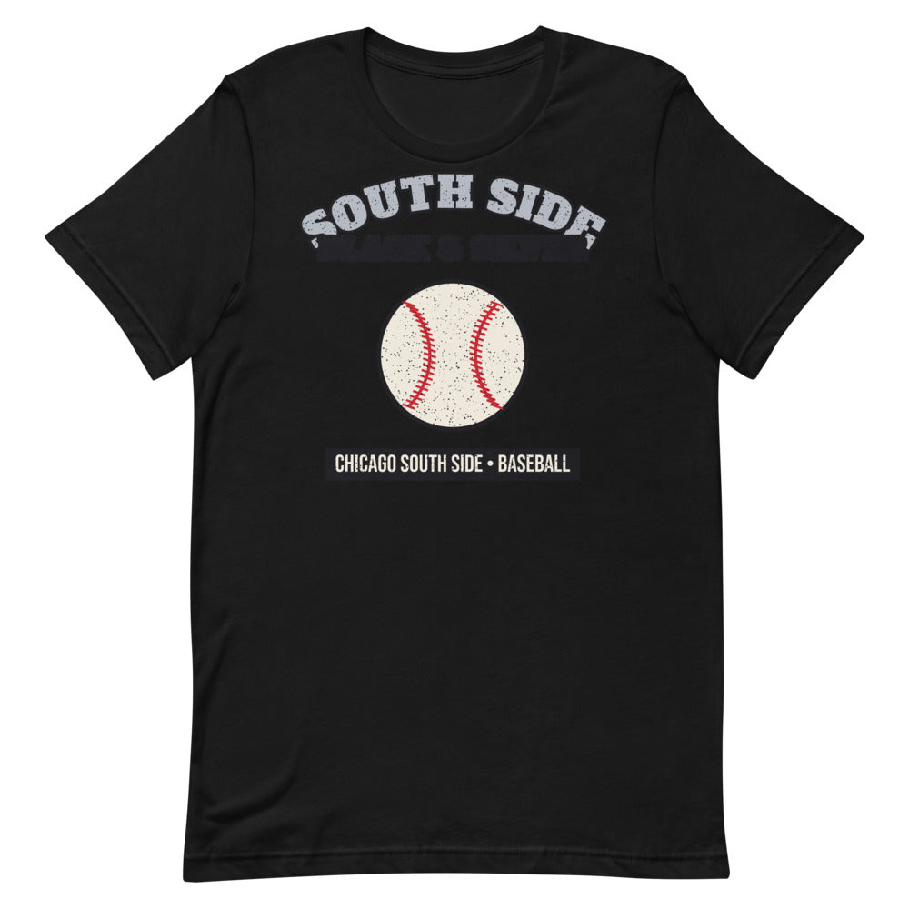 South Side Black & Silver Baseball Tee in black, front