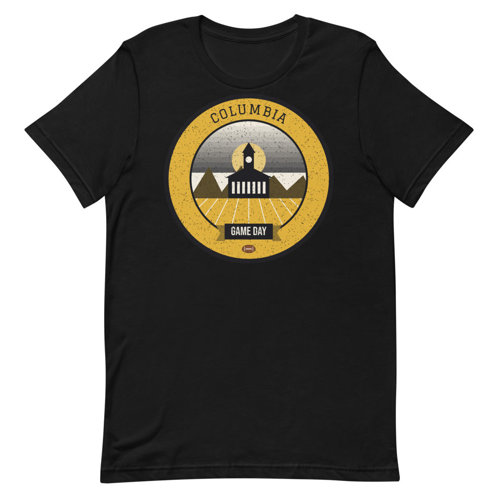 Black & Gold Columns Game Day Tee in black, front