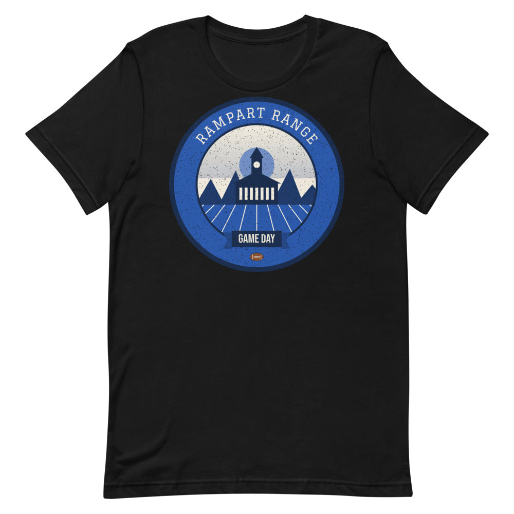 Blue & Silver Contrail Game Day Tee in black, front