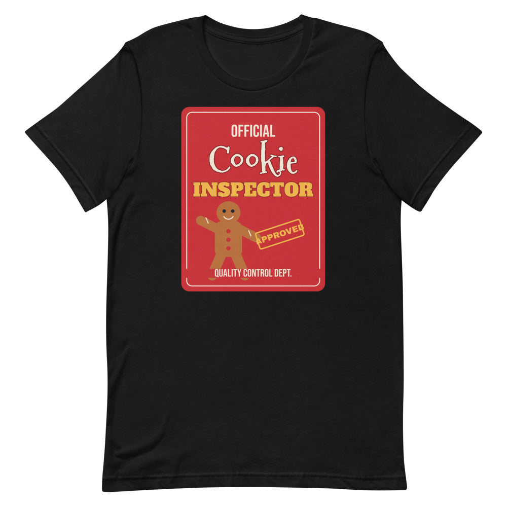 Cookie Inspector Unisex Tee in black, design printed on the front, front view