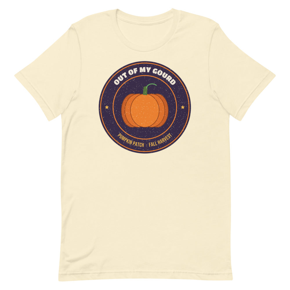Out of My Gourd Unisex Tee in natural, design printed on the front, front view