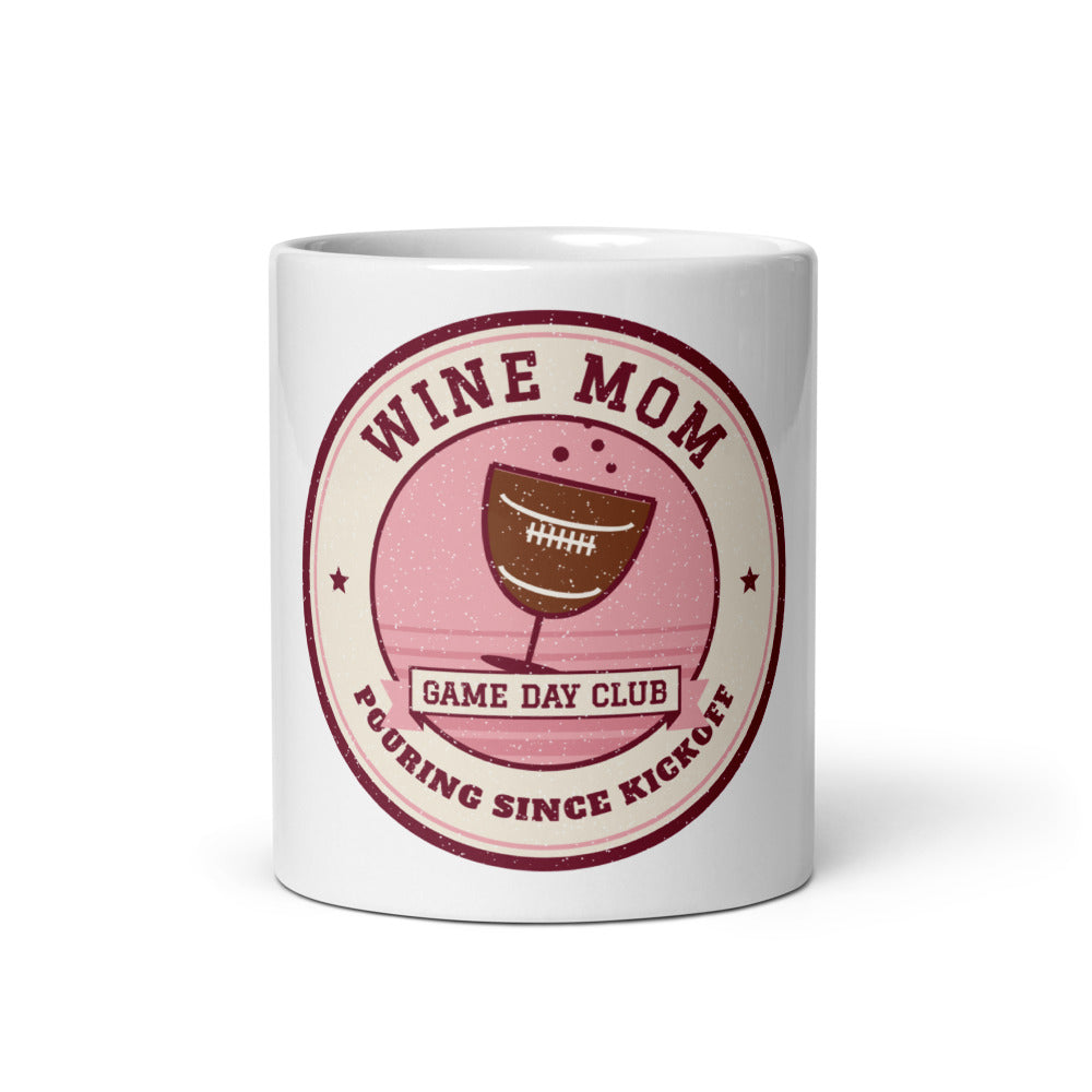 Wine Mom Game Day Club Mug, white ceramic, front view