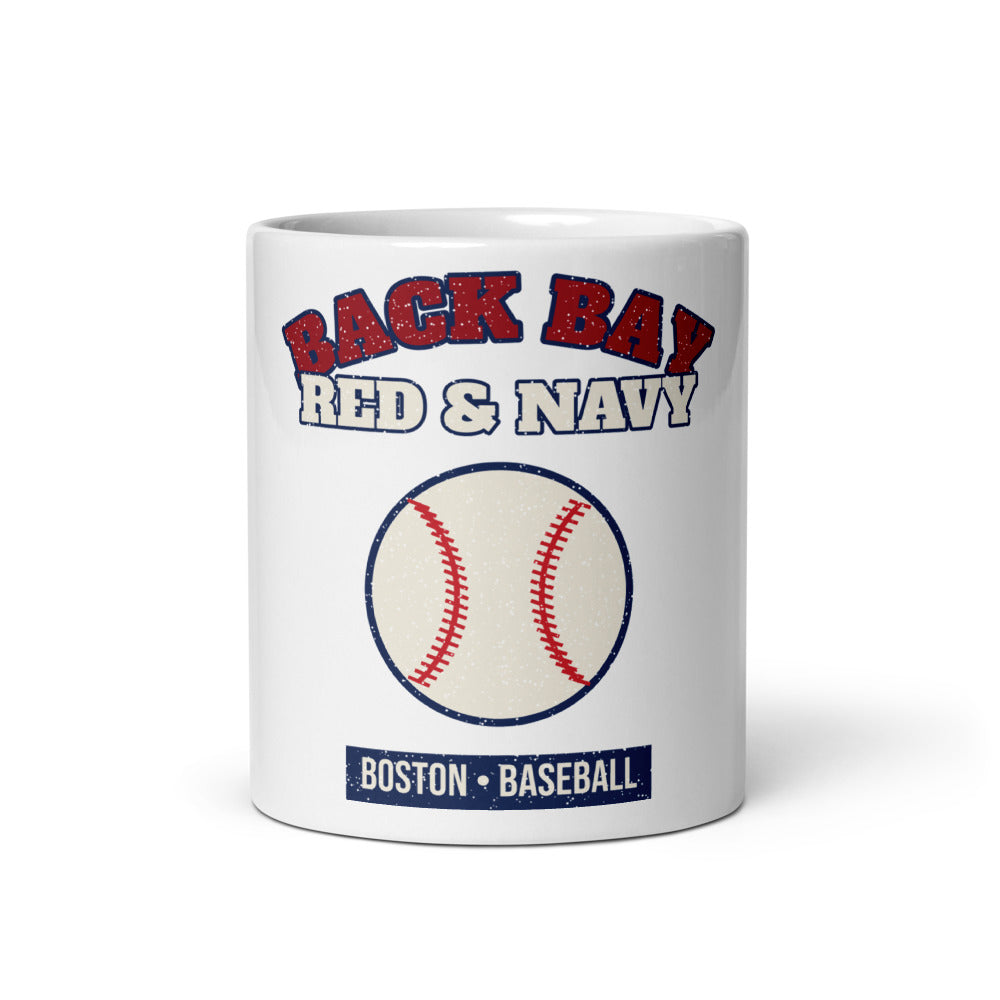 Back Bay Red & Navy Baseball Mug in white, front