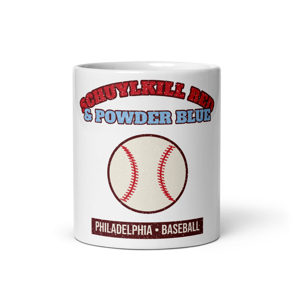Schuylkill Red & Powder Blue Baseball Mug in white, front