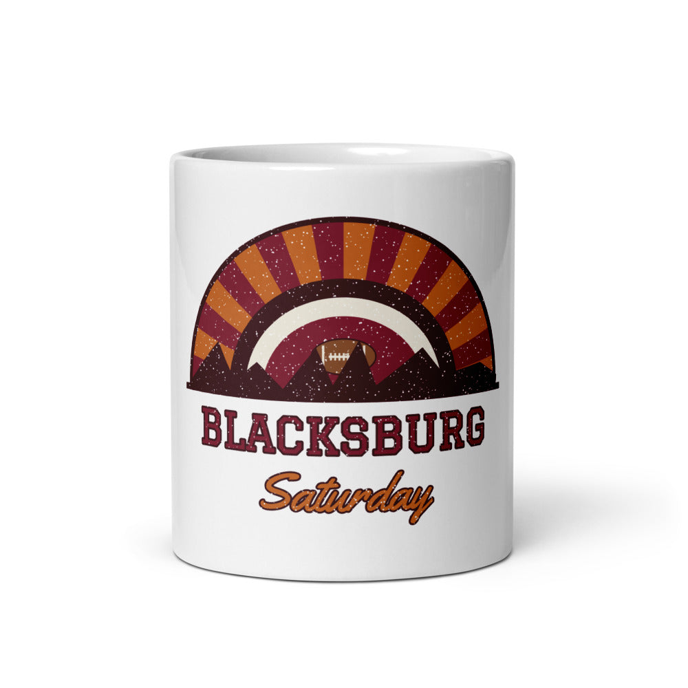 Blacksburg Saturday Mug in white, front