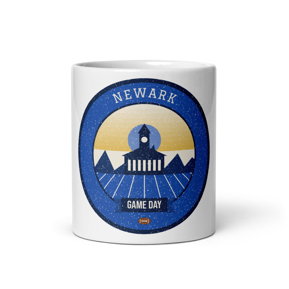 Blue & Gold Colonial Brick Game Day Mug in white, front