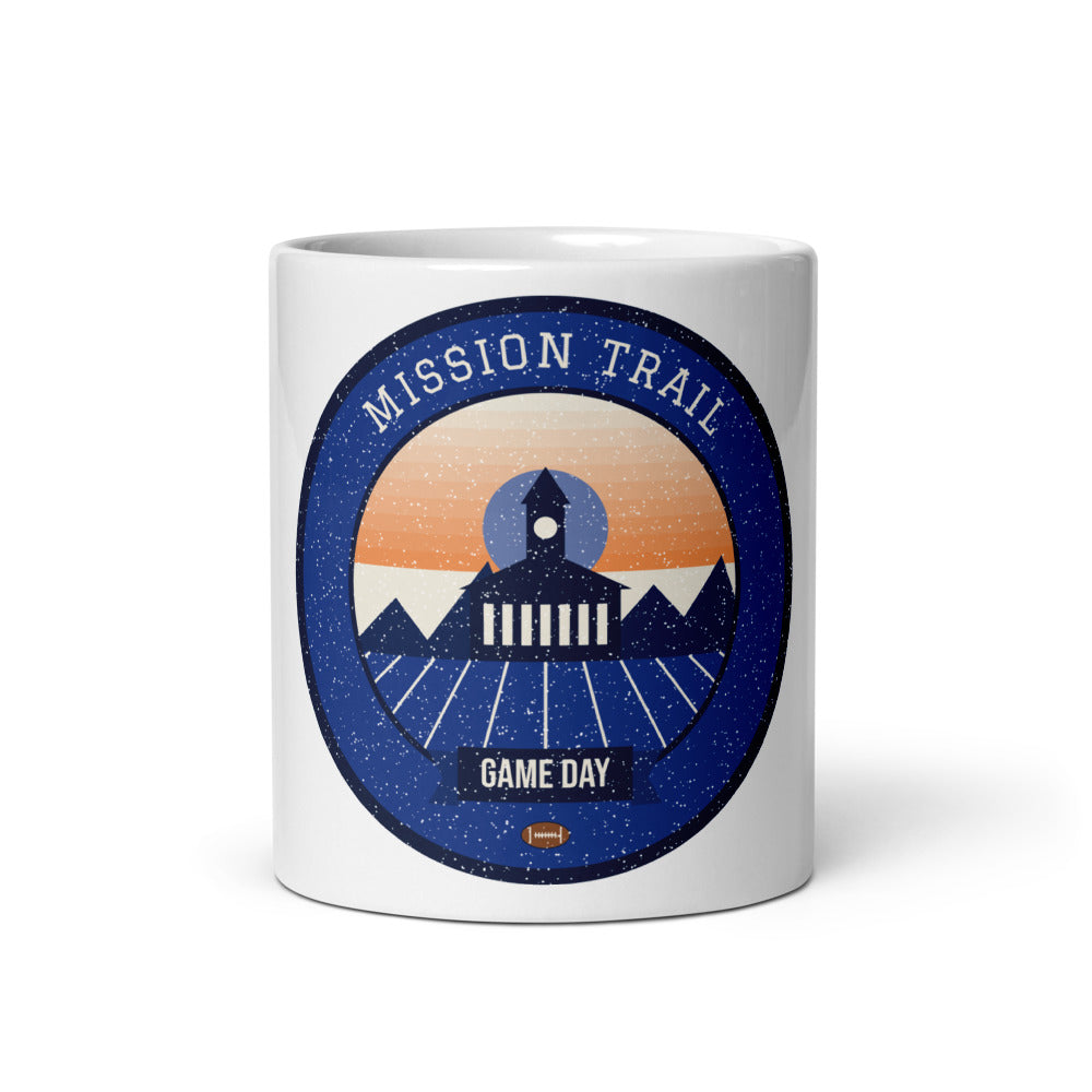 Deep Blue Mission Trail Game Day Mug in white, front
