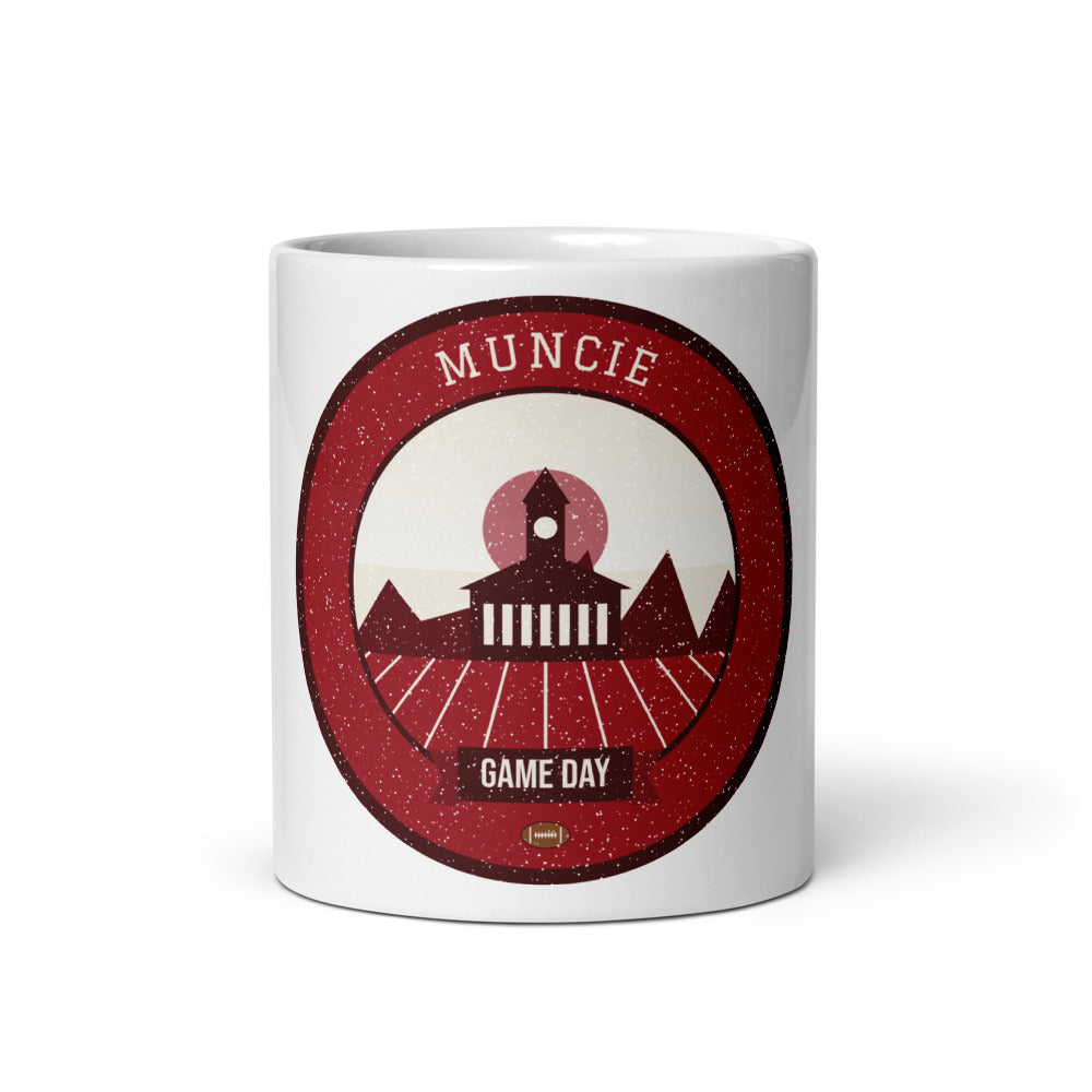 Deep Red Water Tower Game Day Mug in white, front