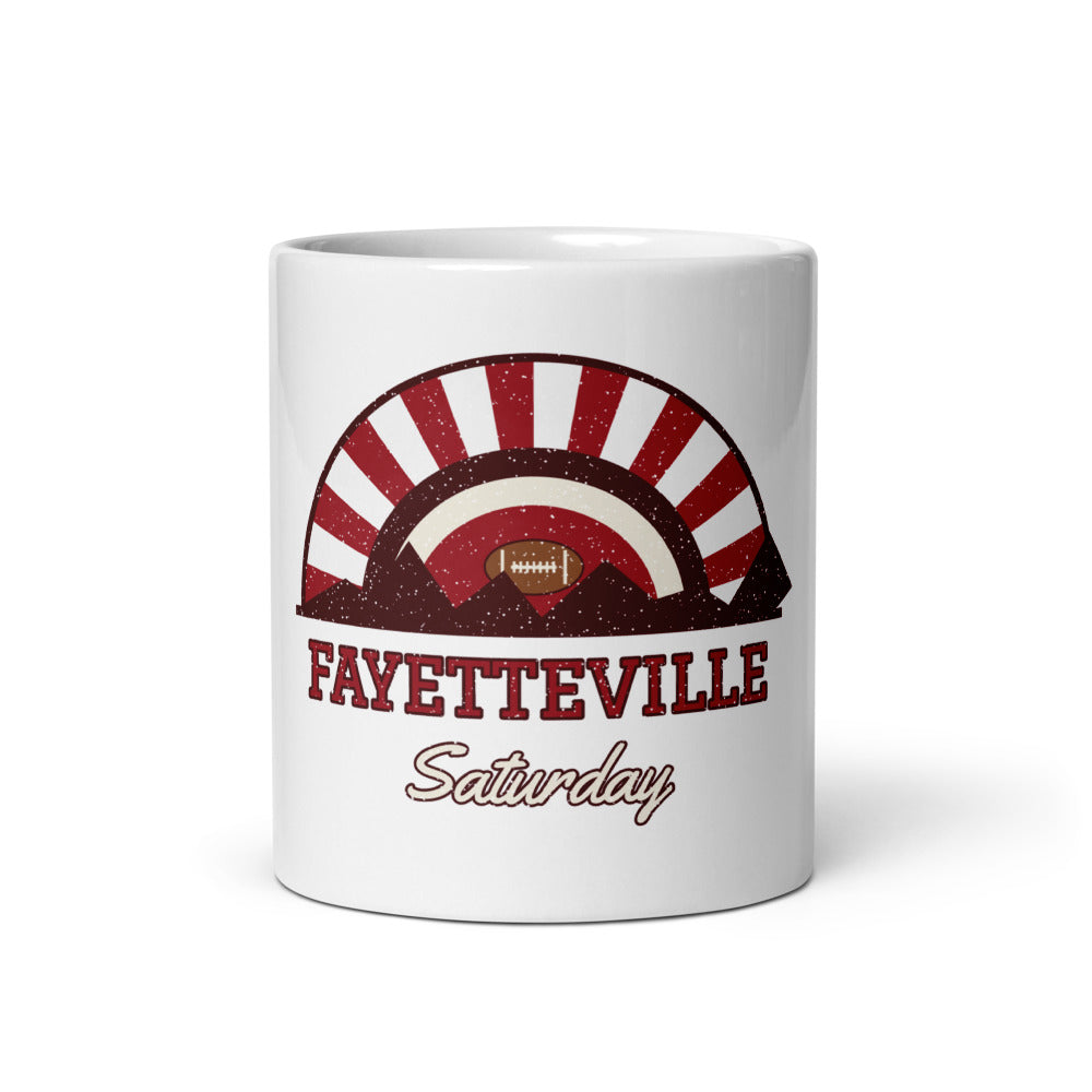 Fayetteville Saturday Mug in white, front