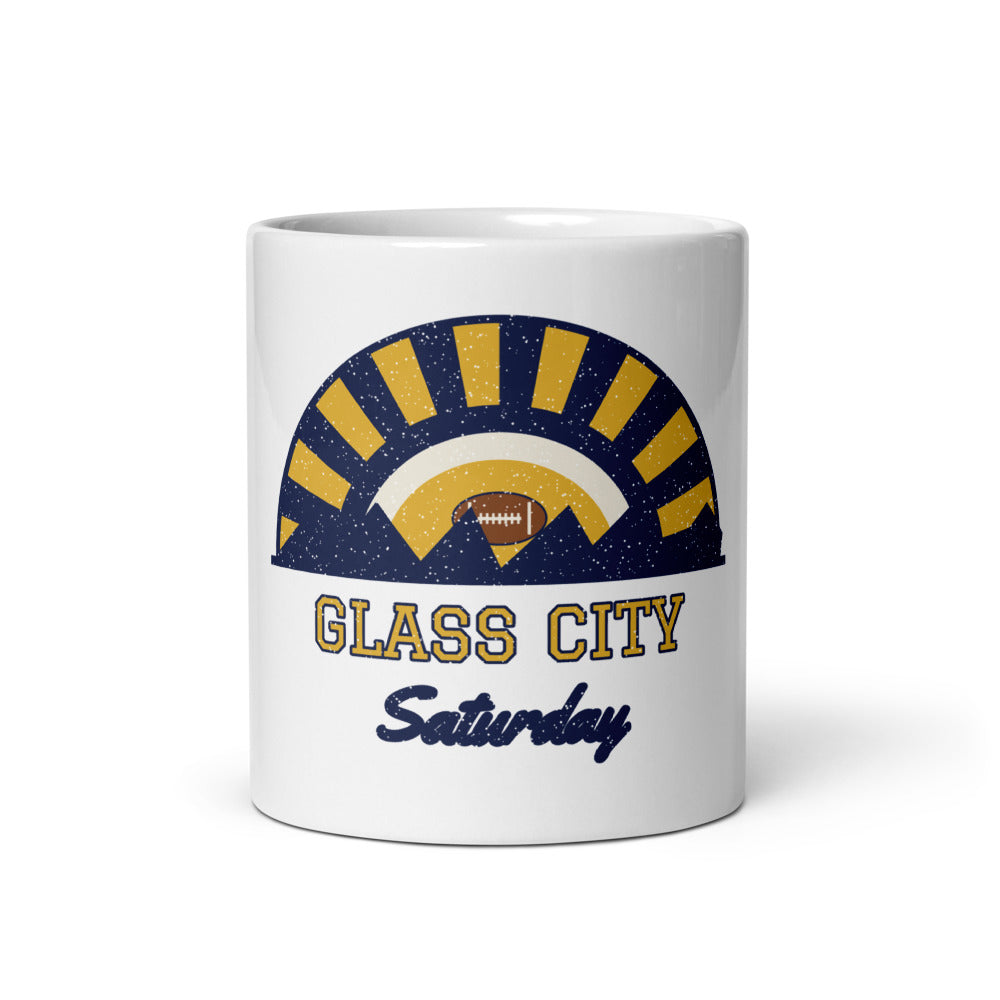 Glass City Saturday Mug in white, front