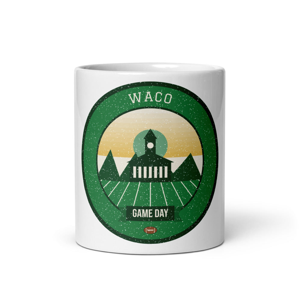 Green & Gold Brazos Bridge Game Day Mug in white, front