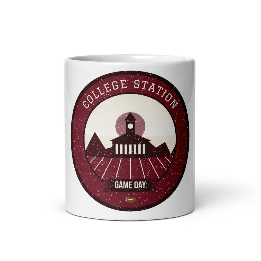 Maroon & White Brazos Game Day Mug in white, front