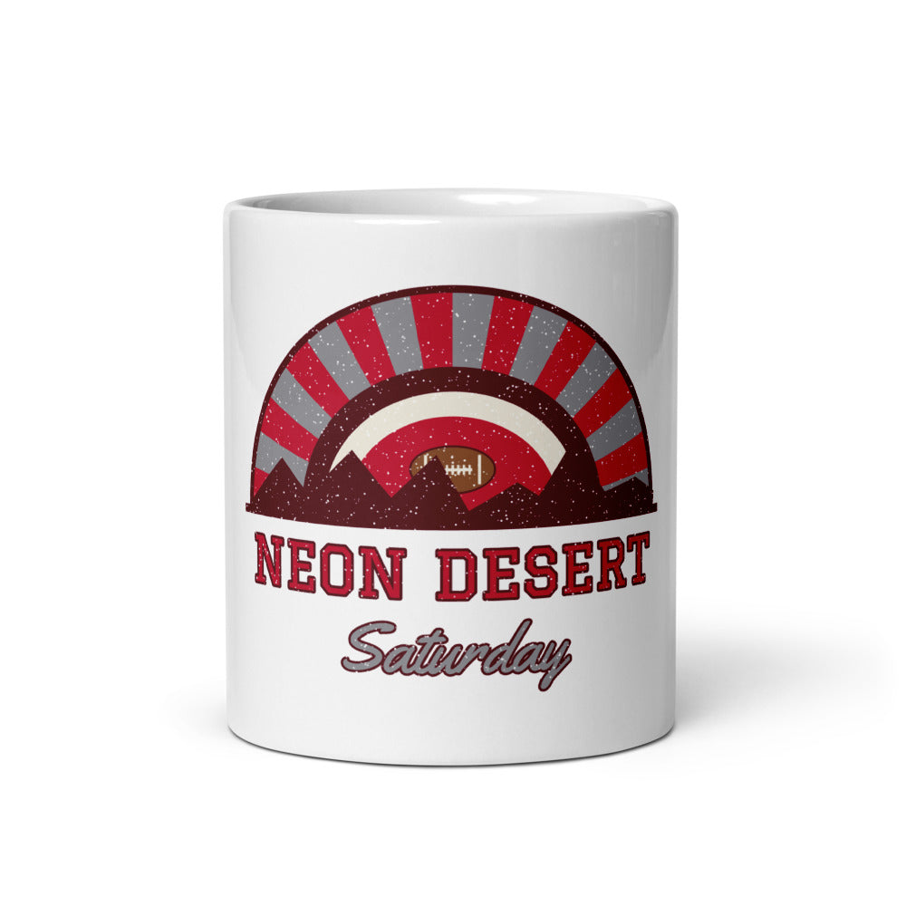 Neon Desert Saturday Mug in white, front