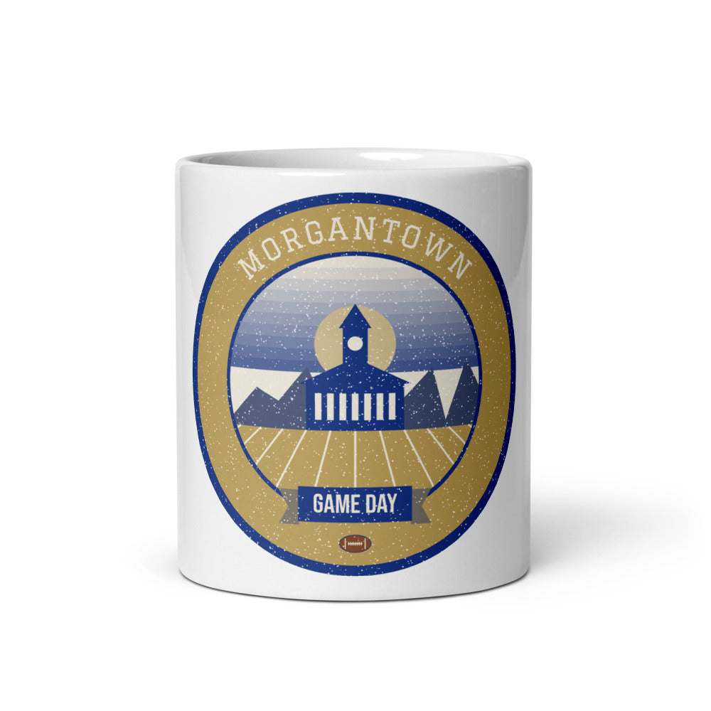 Old Gold Ridgeline Game Day Mug in white, front