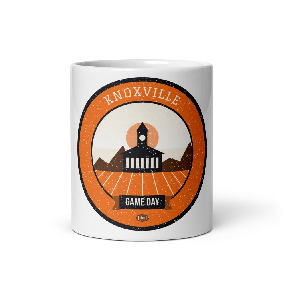 Orange & White Checkerboard Game Day Mug in white, front