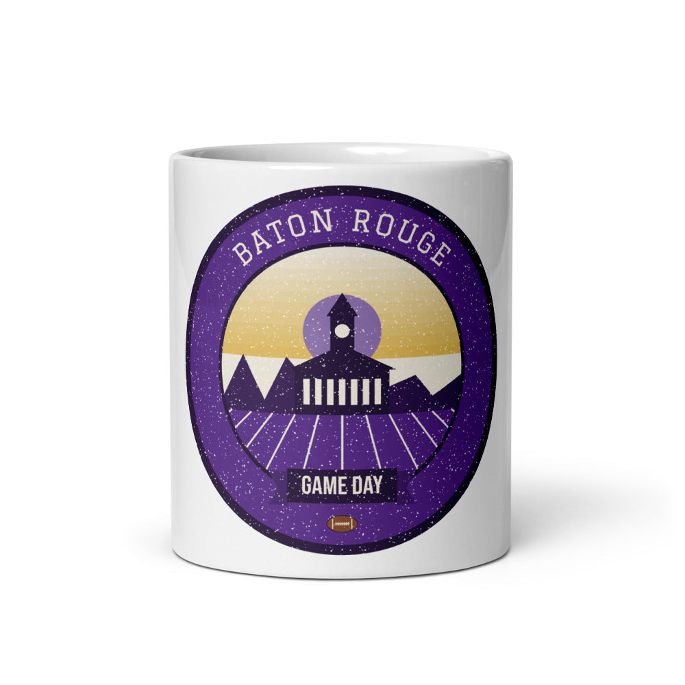 Purple & Gold Bayou Game Day Mug in white, front