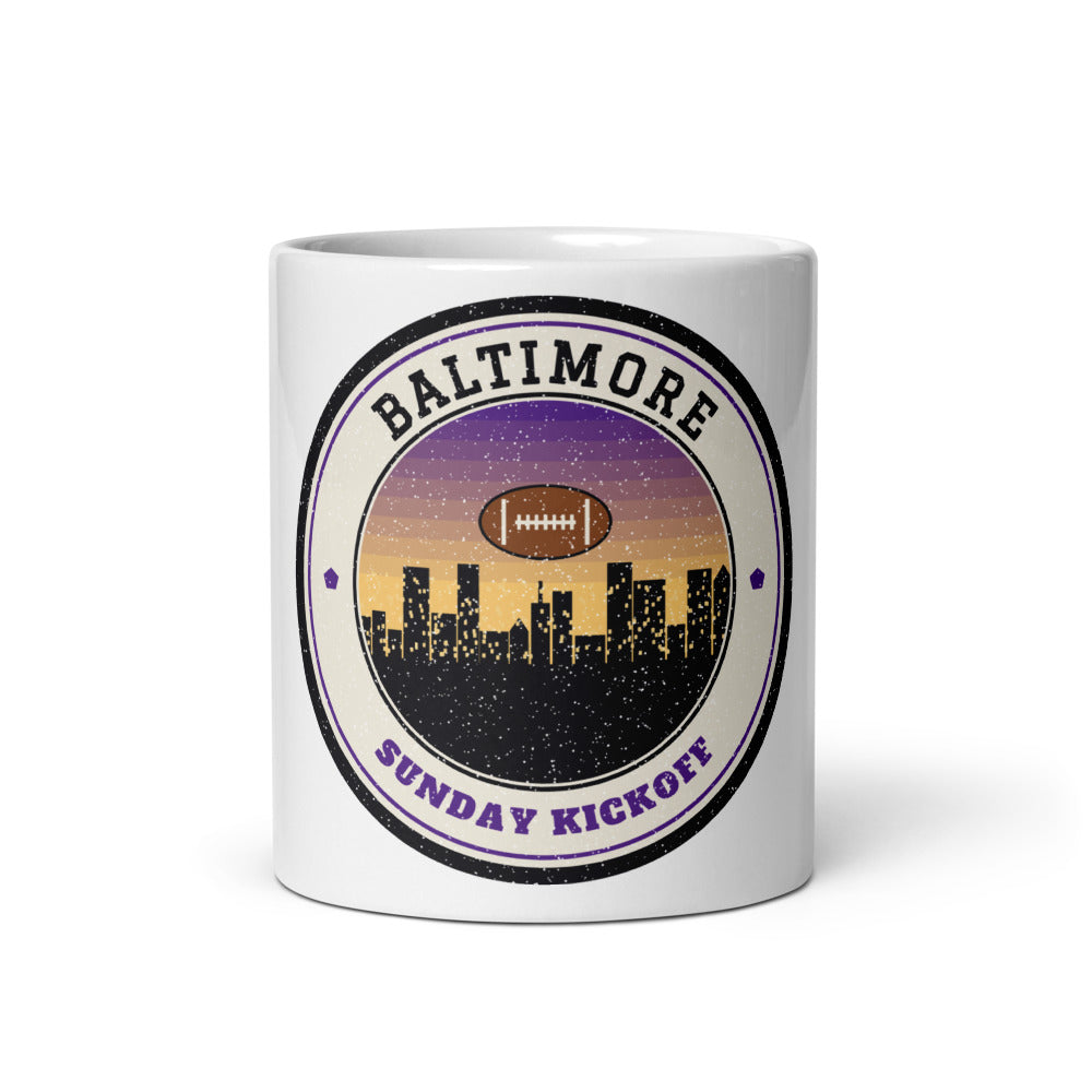Baltimore Sunday Kickoff Mug in white, front