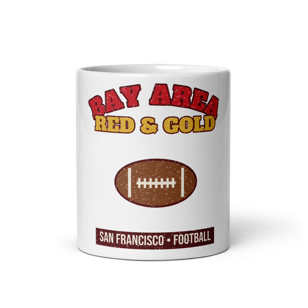 Bay Area Red & Gold Football Mug in white, front