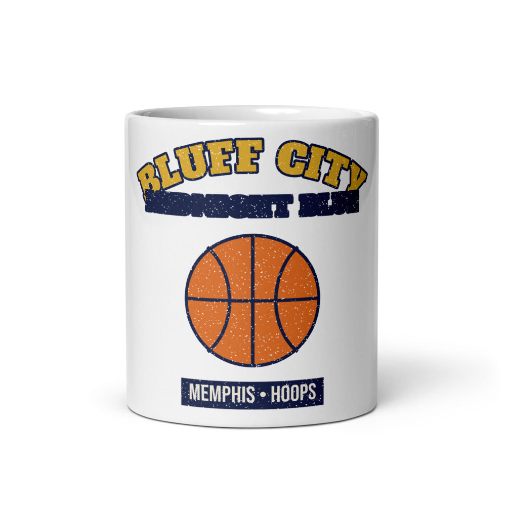 Bluff City Midnight Blue Hoops Mug in white, front