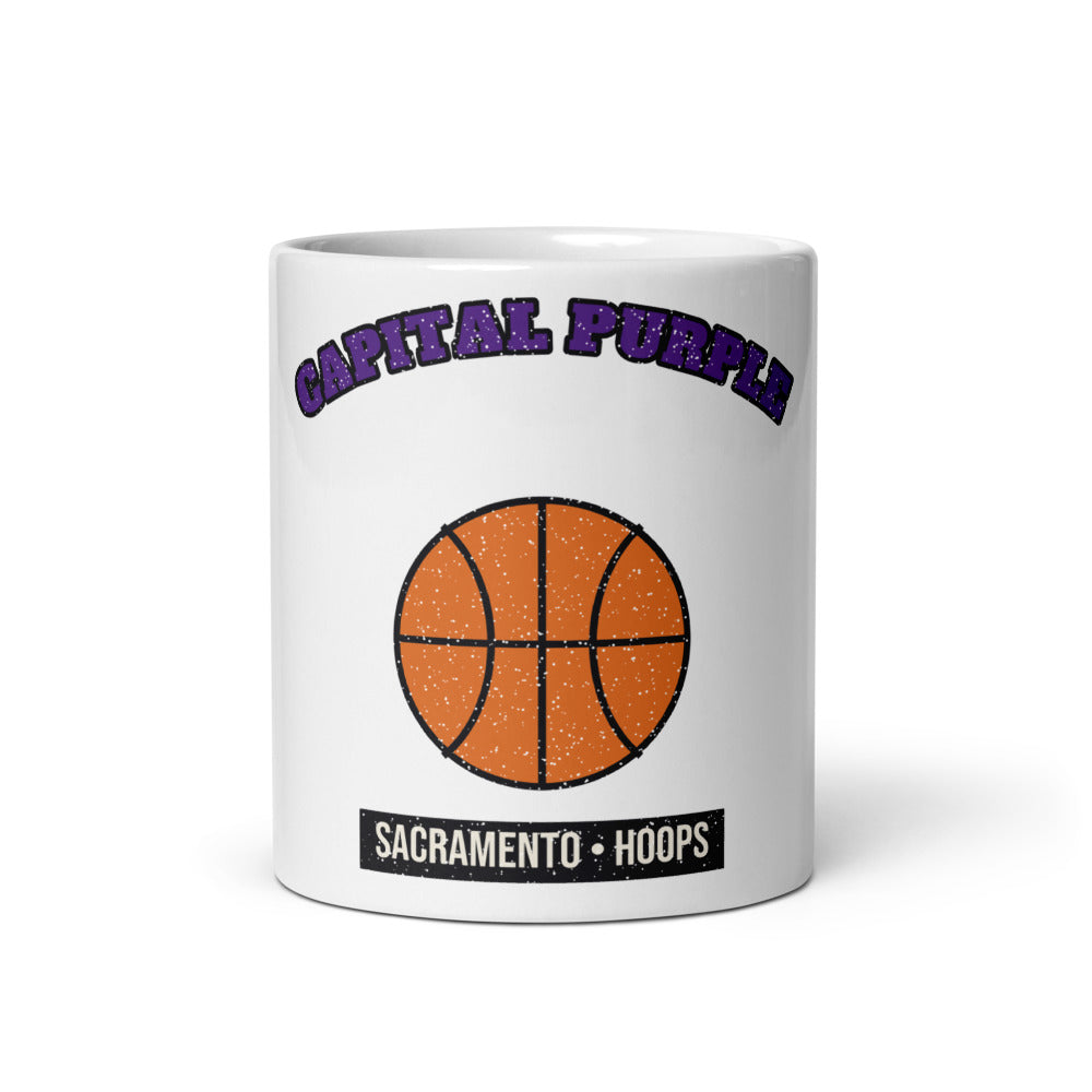Capital Purple Hoops Mug in white, front