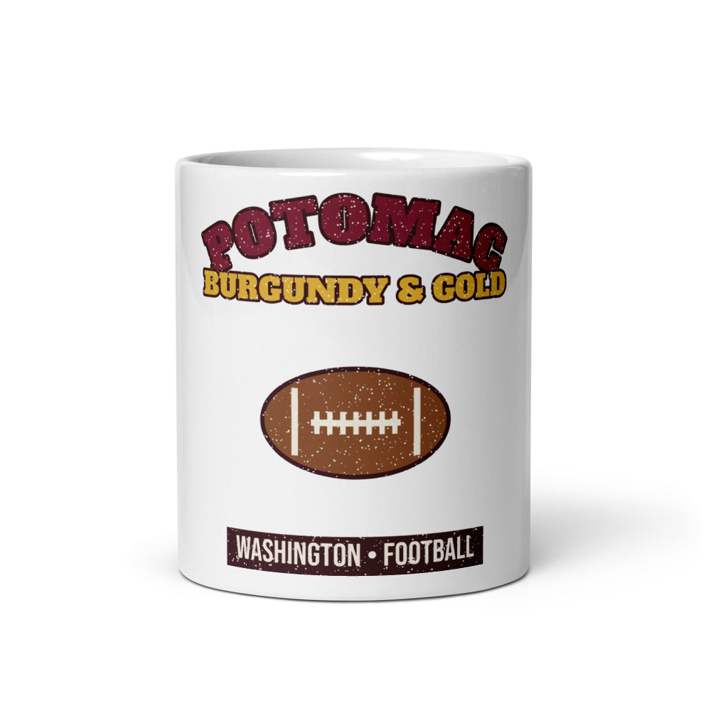 Potomac Burgundy & Gold Football Mug in white, front