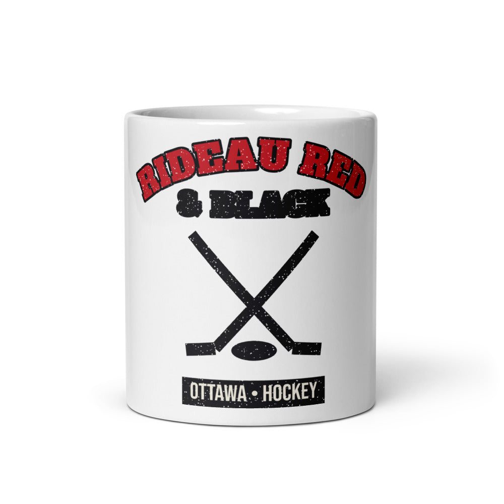 Rideau Red & Black Hockey Mug in white, front