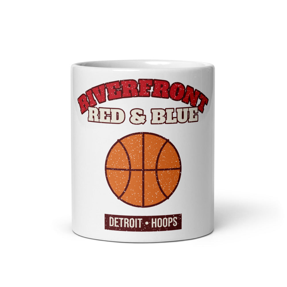 Riverfront Red & Blue Hoops Mug in white, front