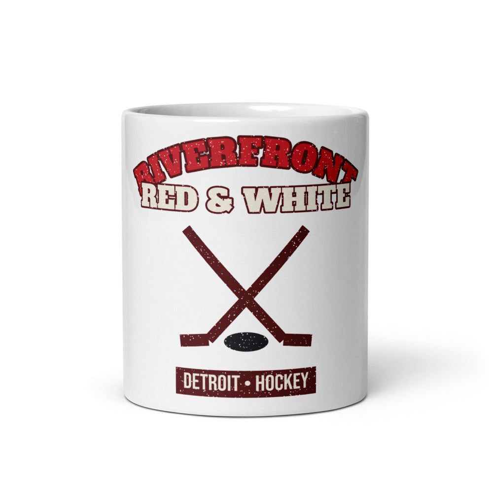Riverfront Red & White Hockey Mug in white, front