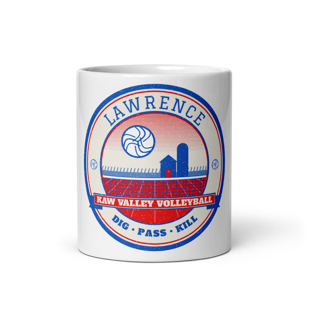 Lawrence Kaw Valley Volleyball Mug in white, front