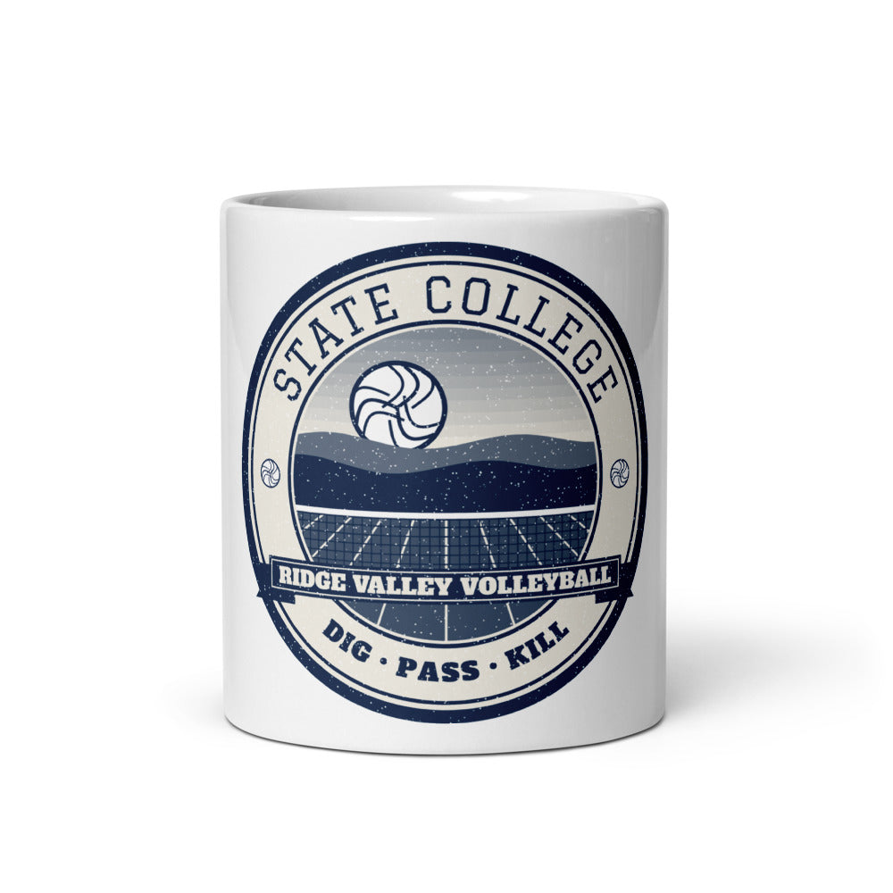 State College Ridge Valley Volleyball Mug in white, front
