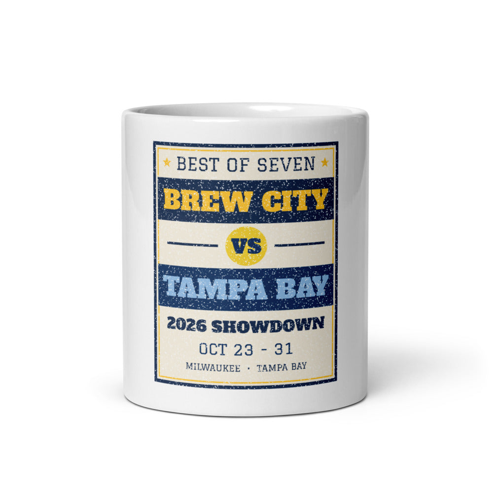 Brew City vs Tampa Bay 2026 Showdown Mug, white ceramic mug with the design printed, front view