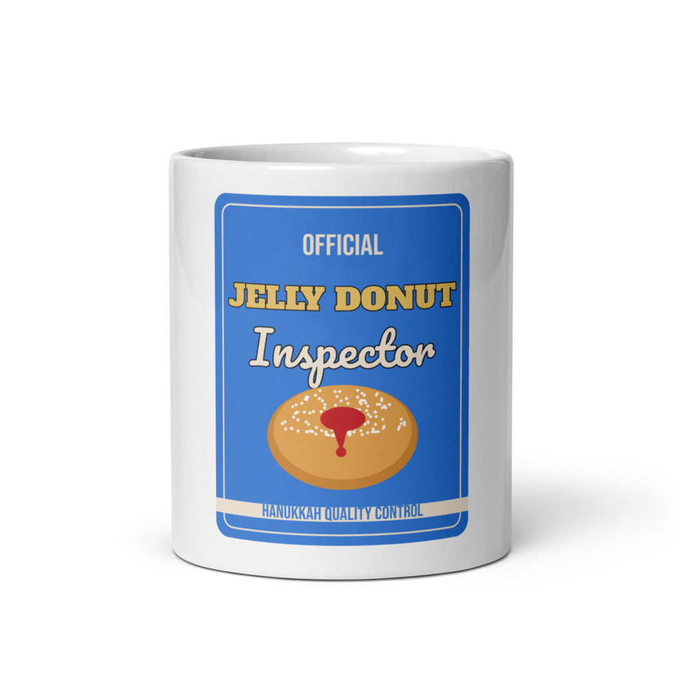 Jelly Donut Inspector Mug, white ceramic mug with the design printed, front view