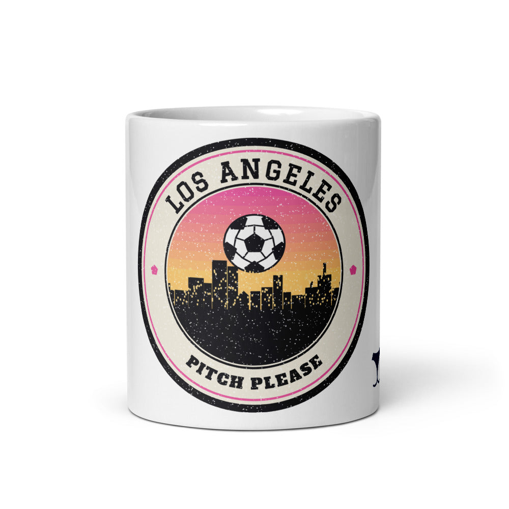 Los Angeles Pitch Please Mug, white ceramic mug with the design printed, front view