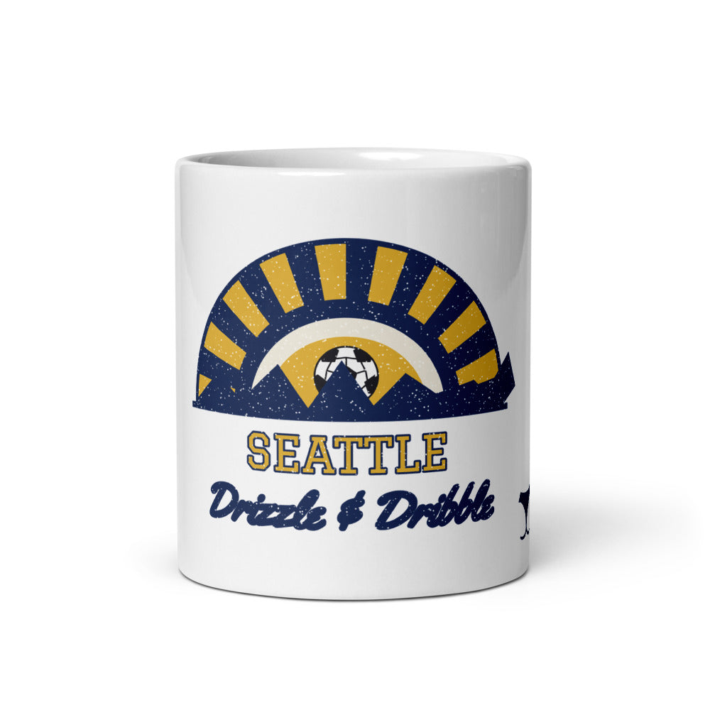 Seattle Drizzle & Dribble Mug, white ceramic mug with the design printed, front view