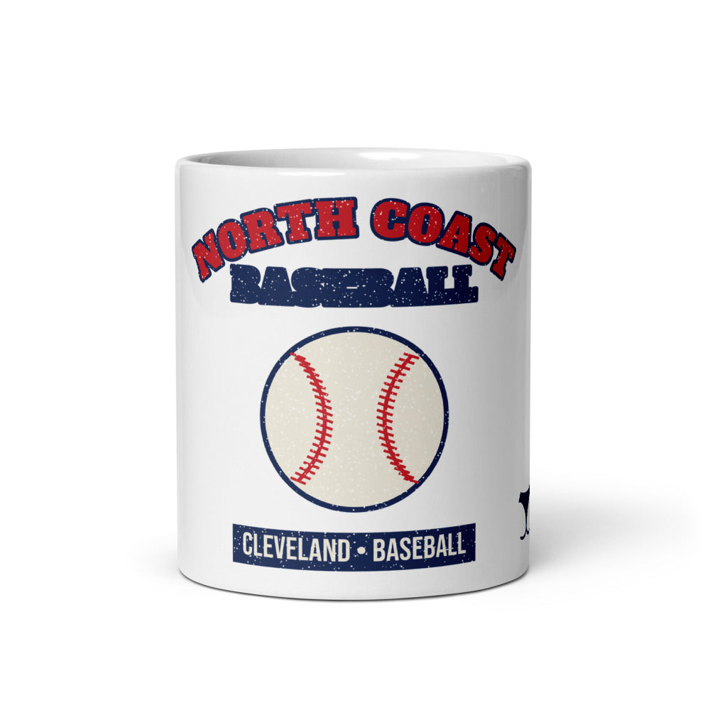 North Coast Baseball Cleveland Mug, white ceramic mug with the design printed, front view